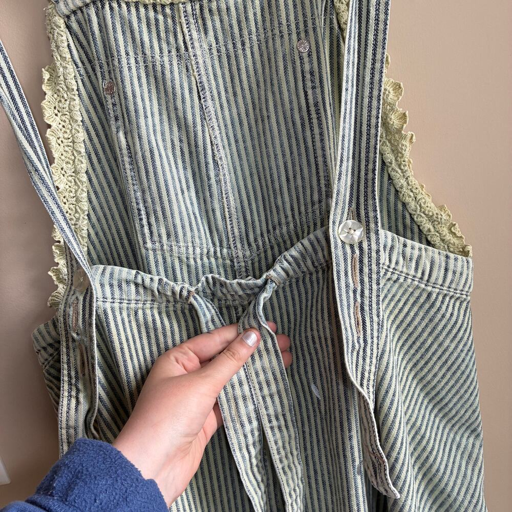 We The Free painted overall dress cottagecore coquette green striped women's XS - Picture 11 of 11